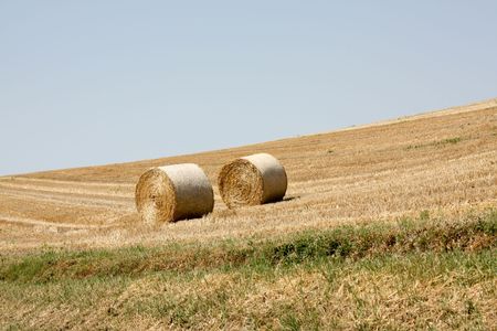 Straw bales on italian fieldの写真素材