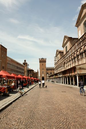 Ferrara 05.16.2010 - Market of decorative objects in the central square of Ferraraのeditorial素材