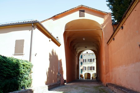 Bologna 09.12.2010 - Passageway on streets of Bologna in summer timeのeditorial素材