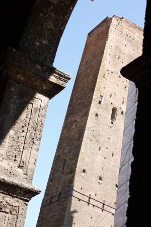Bologna 09.12.2010 - Garisenda and Asinelli towers from Bologna seen from lateralのeditorial素材