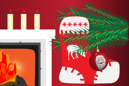 Graphic illustration of traditional living room with Christmas decorationsのイラスト素材
