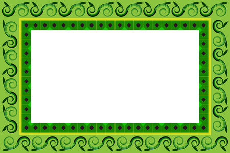 Frame of green leaves and swirl with white background.のイラスト素材