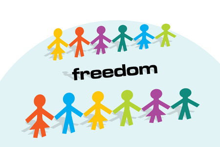 Conceptual illustration about freedom with a lot of people aroundのイラスト素材