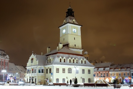 Brasov, Romania - January 22, 2011 - Night scene with the council square from Brasov