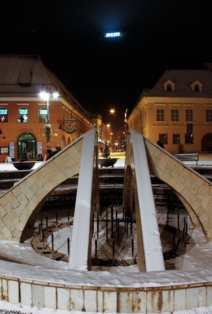 Brasov, Romania - January 22, 2011 - Night scene in council square from Brasov city のeditorial素材