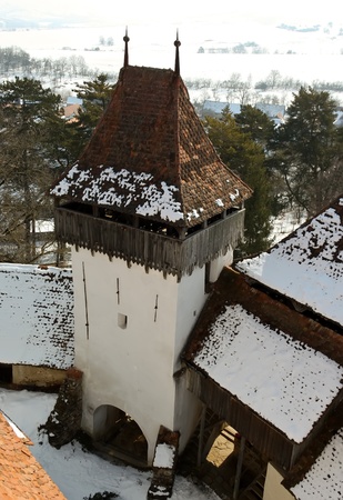 Viscri, Romania - March 05, 2011 - Scene with internal yard of medieval church from Viscriのeditorial素材