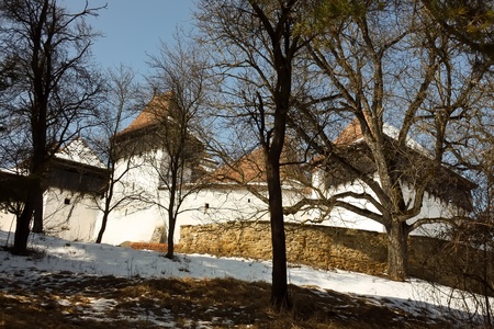 Viscri, Romania - March 05, 2011 - Medieval church from Viscri on the top of the hillのeditorial素材