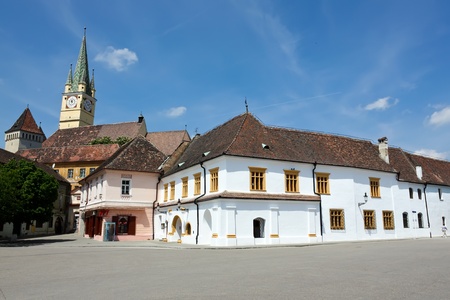 Medias, Romania - May 15, 2011 - Central square from Medias city in day timeのeditorial素材