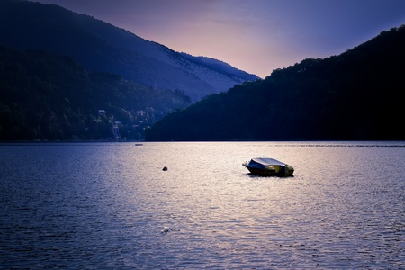 Scenic view of colorful sunset over lake from Tarnita, Romania