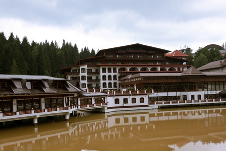 Poiana Brasov, Romania - August 11, 2011 - Hotel and restaurant on the water in Poiana Brasovのeditorial素材