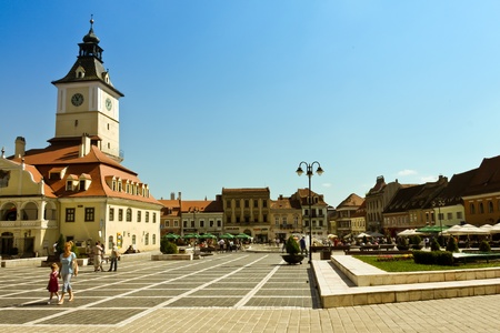 Brasov, Romania - August 13, 2011 - Day scene from Piata Sfatului from Brasov, Romania のeditorial素材