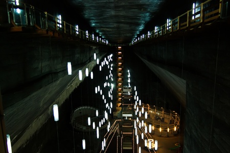 Turda, Romania - September 17, 2011 - Scene from the biggest gallery from Turda salineのeditorial素材