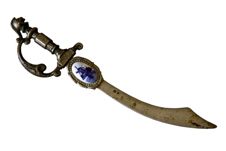 Cluj-Napoca, Romania - April 17, 2011 - Close up scene of sword shaped letter opener isolated on whiteのeditorial素材