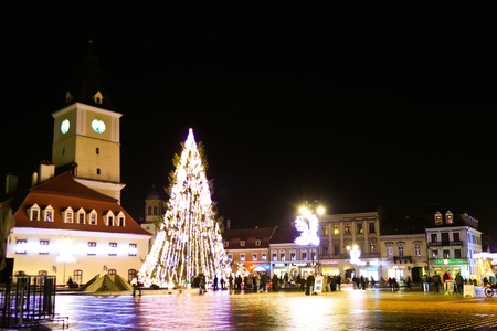 Brasov, Romania - December 13, 2011 - Christmas tree full of light in Piata Sfatului from Brasovのeditorial素材