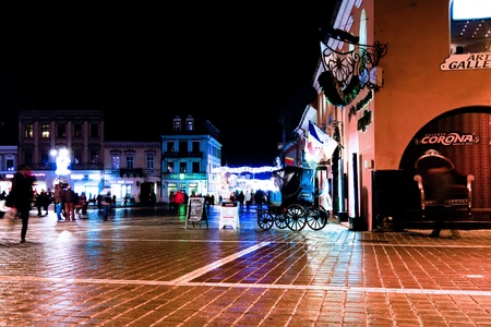 Brasov, Romania - December 13, 2011 - Night scene from Piata Sfatului, Brasov