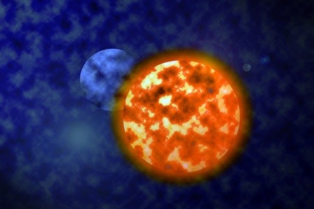 Space drawing of cosmic planet and moon