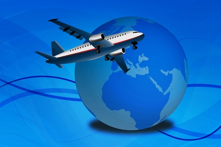 Graphic illustration with commercial airplane over abstract backgroundのイラスト素材