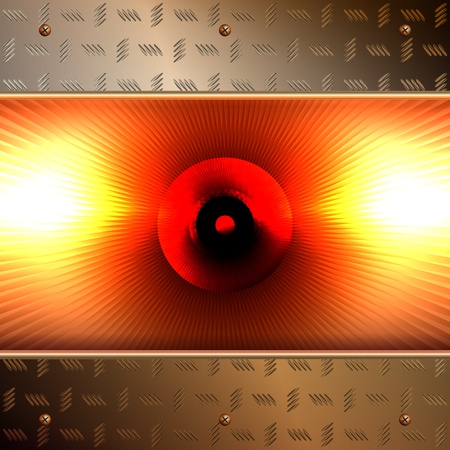 Graphic illustration of technology background with golden plates and incandescent coreのイラスト素材