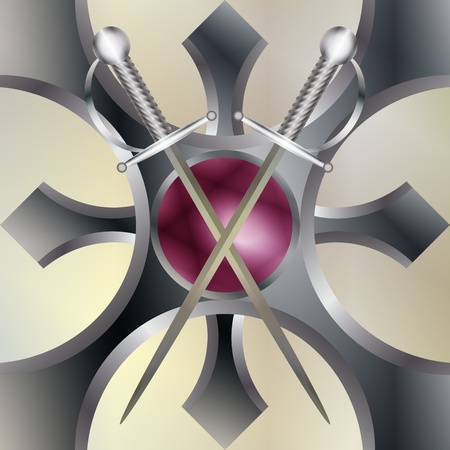 Graphic illustration of medieval symbols, like cross and swords