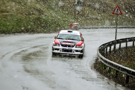 Brasov, Romania - 30.03.2012 - One of the rally competitors in curve at Brasov rally