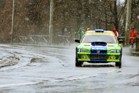 Brasov, Romania - 30.03.2012 - One of the rally competitors during the Brasov rally