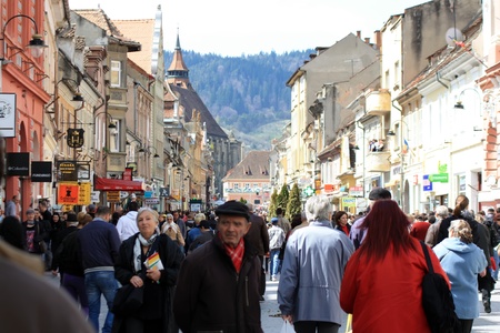 Brasov, Romania - 22.04.2012 - People on Republicii street from Brasovのeditorial素材