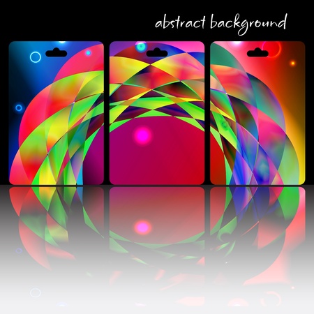 Graphic illustration of three separate cards with abstract decoration on topのイラスト素材