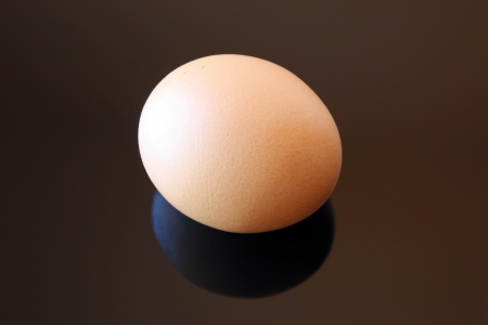 Brown egg isolated over black backgroundの写真素材
