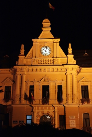 Brasov, Romania - 22.09.2012 - Night scene with cityhall from Brasov, Romaniaのeditorial素材
