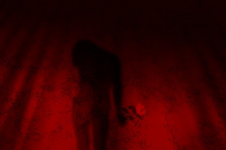 Scene with young and beautiful woman in erotic situationの写真素材