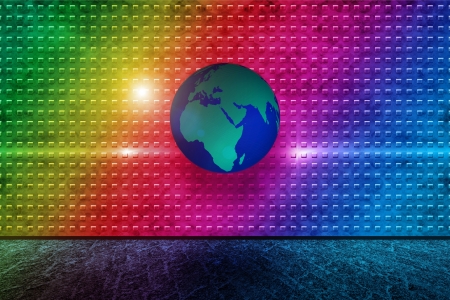 Abstract business background with world globe over spectral wallの写真素材