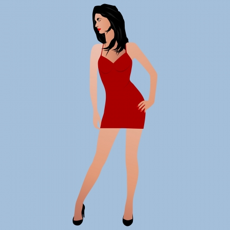Dark haired young woman illustrationのイラスト素材