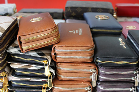 Bodrum, Turkey - 24 06 2014 - Leather wallets のeditorial素材