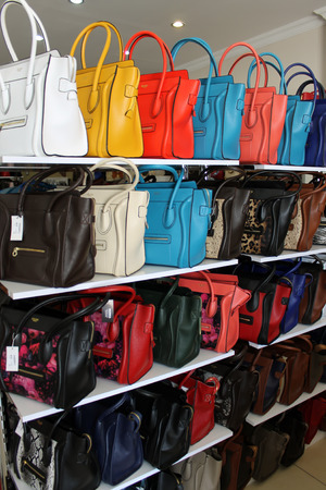 Bodrum, Turkey - 24 06 2014 - Handbags on display at factory from Bodrumのeditorial素材