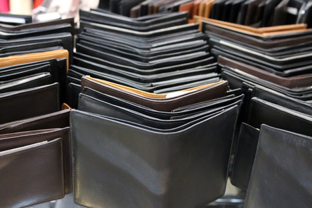 Leather wallets on display