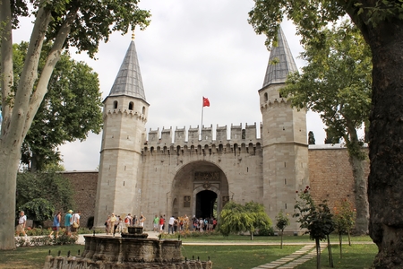 Istanbul, Turkey - 30 06 2014 - Gate with towers at Topkapi palceのeditorial素材