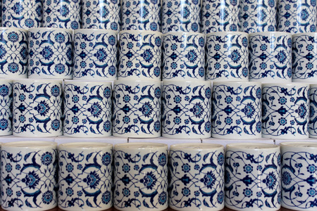 Istanbul, Turkey - 30 06 2014 - Souvenir mugs on display at Topkapi palace