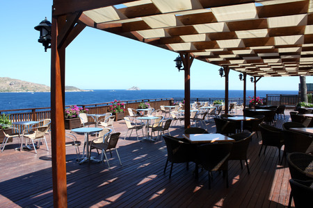 Yalikavak, Turkey - 23 06 2014 - Terrace of Delta Beach Hotel, Turkeyのeditorial素材