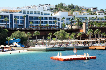 Yalikavak, Turkey - 23 06 2014 - Beach in front of Delta Beach Resortのeditorial素材