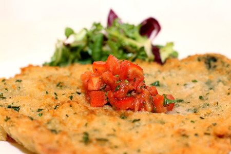 Closeup scene with pork Schnitzelの写真素材