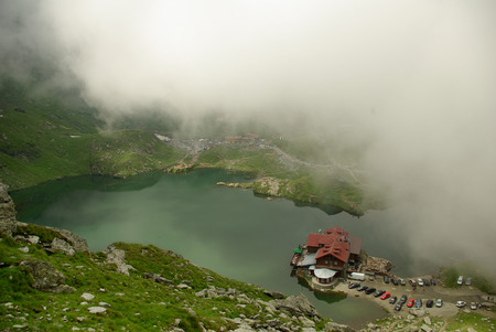 Balea Lake and cottage in Romania  Fagaras mountainsの写真素材