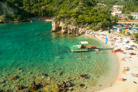 Summer view over the Ionian Sea, Paleokastritsa resort, Corfu Island, Greece, Europeのeditorial素材