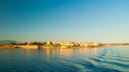 Corfu town - Greece. View from the sea. Looking towards the buildings of Corfu Town from Kerkira harbour on the Greek island of Corfu. Corfu is the second largest of the Ionian islands.のeditorial素材
