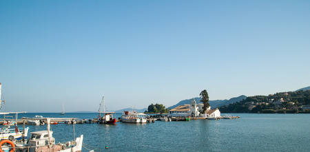 View of Monastery and Mouse island on Corfu, Greeceの写真素材