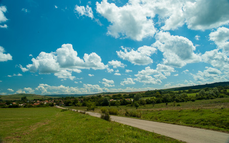 Viscri, view from the road to the villageの写真素材