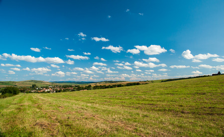 Viscri, view from the road to the villageの写真素材