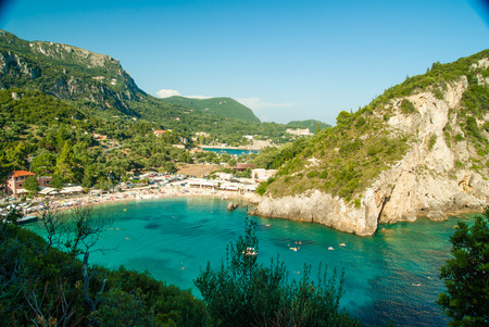 Summer view over the Ionian Sea, Paleokastritsa resort, Corfu Island, Greece, Europeの写真素材