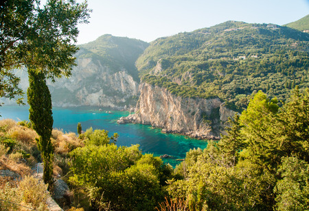 Summer view over the Ionian Sea, Paleokastritsa resort, Corfu Island, Greece, Europeの写真素材