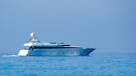 An Yacht At Egremni Beach, Lefkada Island, Ionion Sea, Greece. Beautiful summer on the yacht at Egremni Beach in Lefkada Island, Ionian Sea, Greeceのeditorial素材