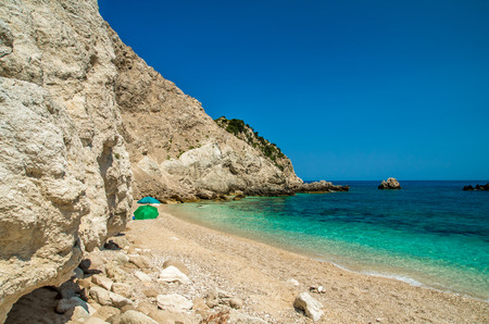 Agia Eleni beach Kefalonia, Greece. One of the most beautiful rocky wild beaches of Kefalonia.の写真素材